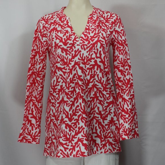 Lilly Pulitzer Captiva Tunic in Island Coral red white long sleeve size Small - Picture 2 of 8